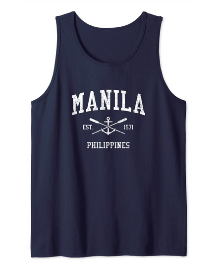 Discover Manila Vintage Crossed Oars & Boat Anchor Tank Top
