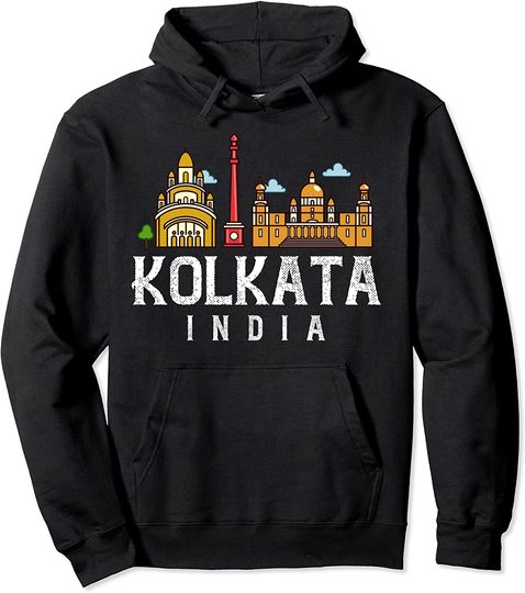 Discover Kolkata India City Skyline Map Travel Pullover Hoodie