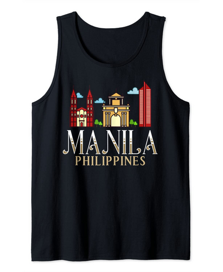 Discover Manila Philippines City Skyline Map Travel Tank Top