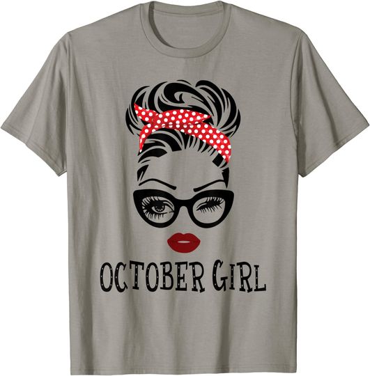 Discover October Girl Woman Face Wink Eyes Lady Face Birthday Gift T-Shirt
