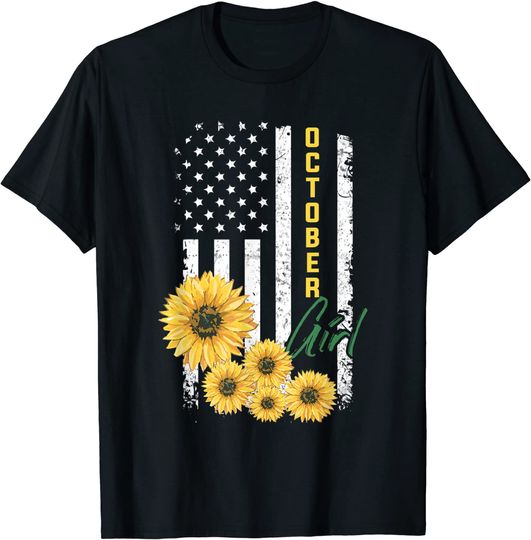 Discover Sunflower Flag American October Girl T-Shirt