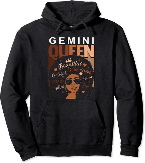 Discover Afro Girl Melanin Gemini Queen Born in June Black Pullover Hoodie