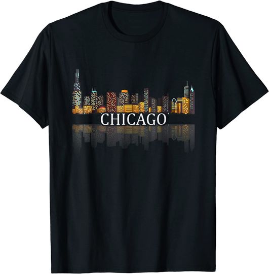 Discover Chicago City Skyline Lights At Night T Shirt