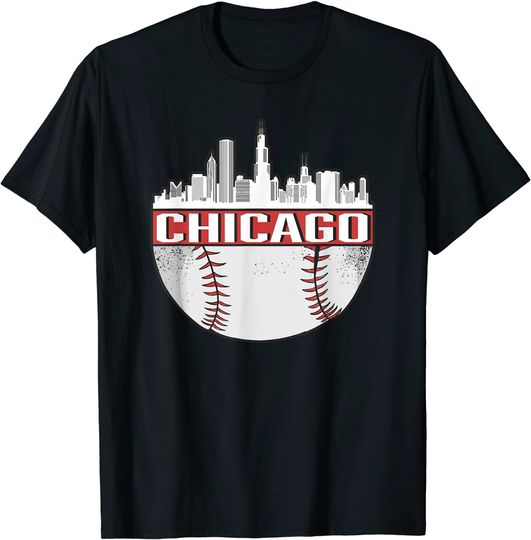 Discover Chicago Baseball Skyline Cityscape Retro T Shirt