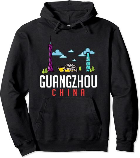 Discover Guangzhou China City Skyline Map Travel Pullover Hoodie