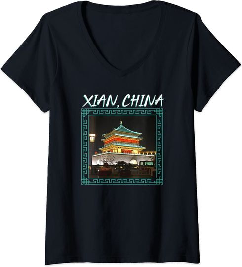 Discover Xian Bell Tower China V Neck T Shirt