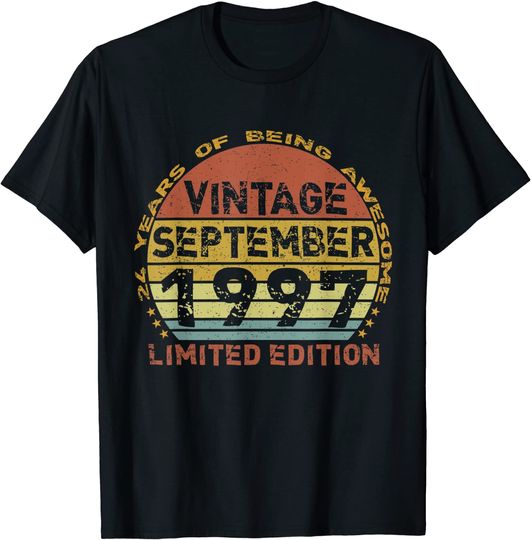 Discover 24 Years Old Vintage September 1997 Distressed 24th Birthday T-Shirt