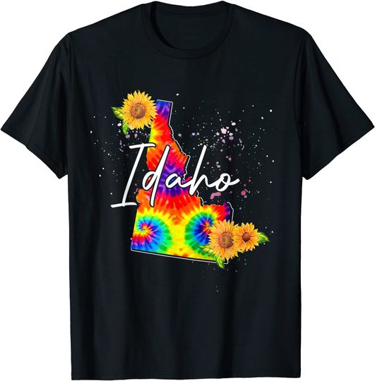 Discover Idaho Sunflower Tie Dye State Map T Shirt