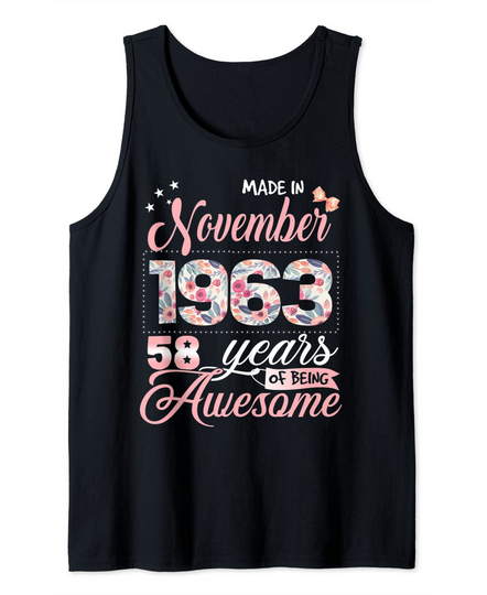 Discover 58th Birthday Floral Gift for Womens Born in November 1963 Tank Top