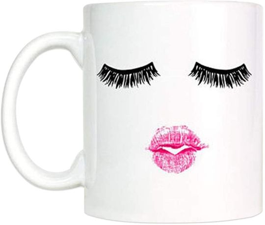 Discover Lashes and Lipstick Coffee Mug, Gift Women Eyelash Girly Gift for Sister, Birthday Gift for Her, Ceramic Mug