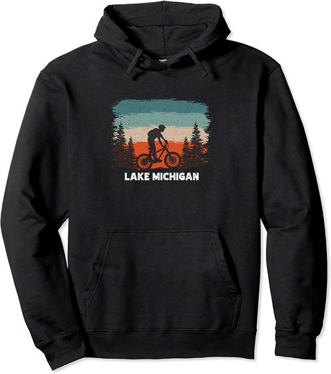 Discover Lake Michigan Mountain biking sunset vintage Pullover Hoodie