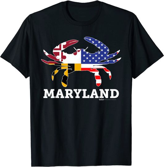 Discover Maryland State American USA Flag Blue Crab T Shirt