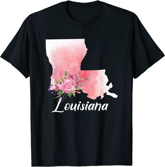 Discover Louisiana State Floral Watercolor Map T Shirt