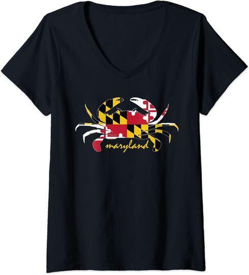 Discover Maryland Crab State Pride Flag V Neck T Shirt