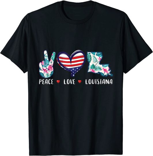 Discover Peace love Louisiana Flag T Shirt