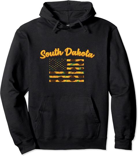 Discover Sunflower American Flag South Dakota Pullover Hoodie
