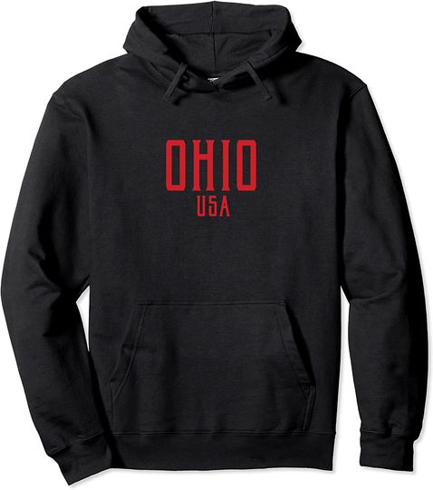 Discover Ohio USA Vintage Text Red Print Pullover Hoodie