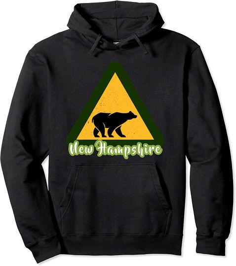 Discover Distressed Visit New Hampshire Vacation Bear Crossing Sign Pullover Hoodie