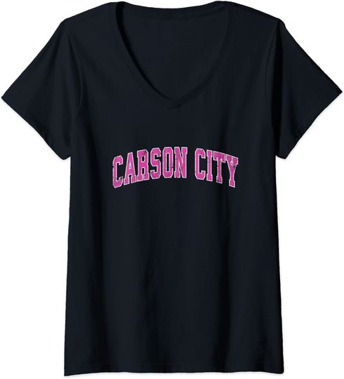 Discover Carson City Nevada NV Vintage Sports Design Pink Design V-Neck T-Shirt
