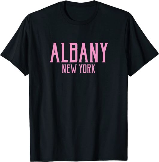 Discover Albany New York Vintage Text Pink T Shirt