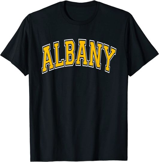 Discover Albany NY Varsity Style Amber Text T Shirt
