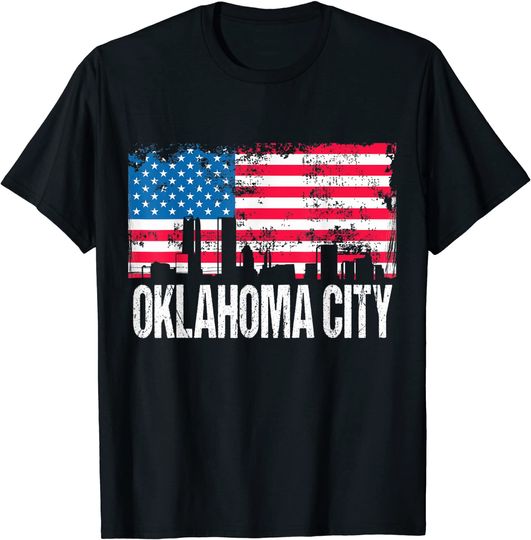 Discover Vintage US Flag American City Skyline Oklahoma City T Shirt