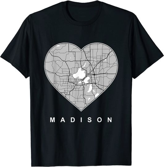 Discover Madison City Map Heart T Shirt