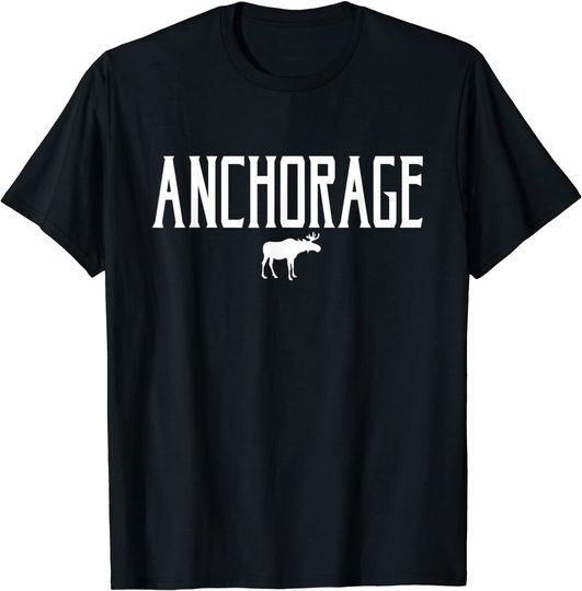 Discover Anchorage Alaska Moose Vintage Text White T Shirt