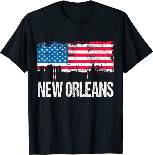 Discover Vintage US Flag American City Skyline New Orleans Louisiana T Shirt