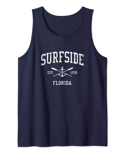 Discover Surfside Vintage Crossed Oars & Boat Anchor Sports Tank Top