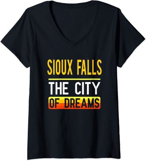 Discover Womens Sioux Falls The City Of Dreams South Dakota Souvenir Gift V-Neck T-Shirt