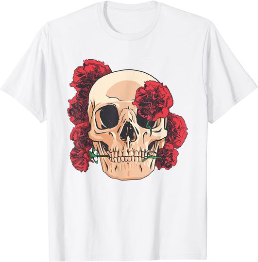 Discover Skull With Red Carnations Flowers T-Shirt