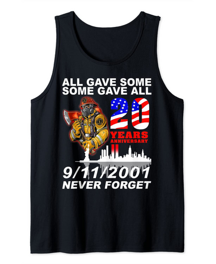 Discover Never Forget 9-11-2001 20th Anniversary Firefighters Tank Top