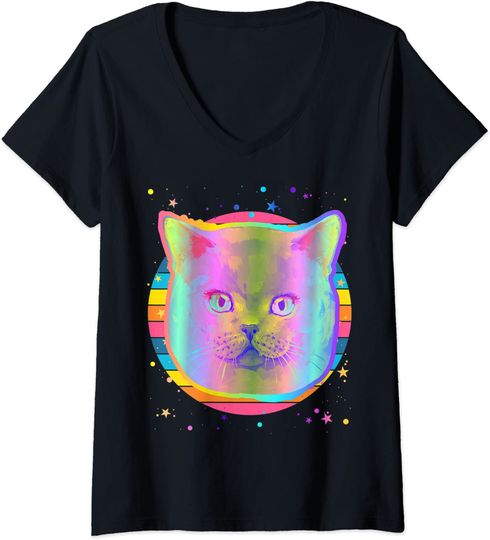 Discover British Shorthair Scottish Fold Cat Rainbow Space Black T Shirt