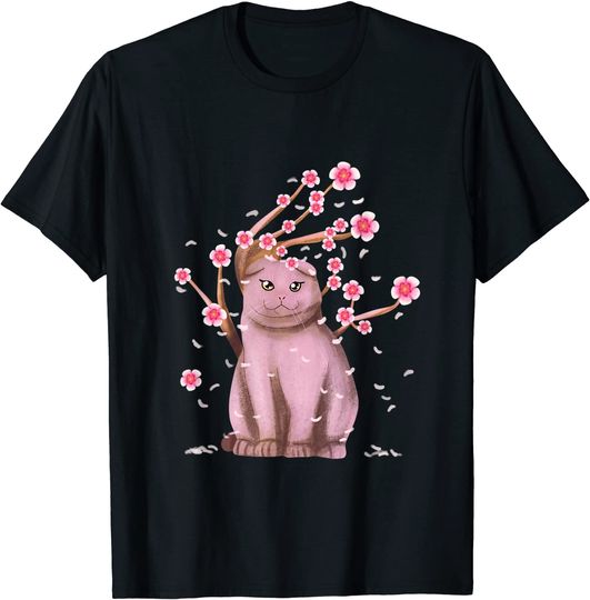 Discover Scottish Fold Cat Japanese Cherry Blossom Flower T Shirt