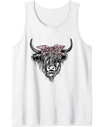 Discover Scottish Highland Cow Pink Leopard Tank Top