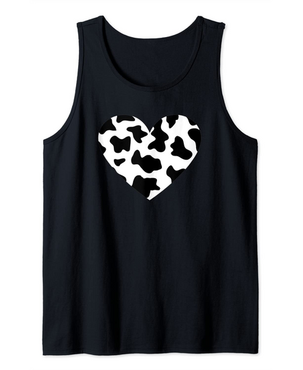 Discover Awesome Cow Print Black & White Print Heart Tank Top