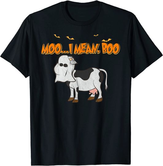 Discover Ghost Cow Moo I Mean Boo Pumpkin Moon Halloween T-Shirt