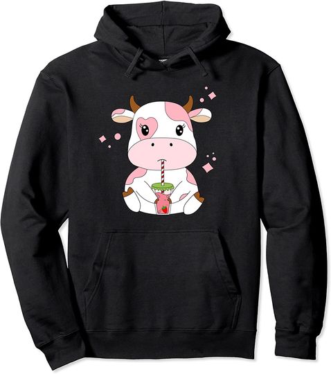 Discover Strawberry Milk Cute Kawaii Aesthetic Pink Cow Pullover Hoodie