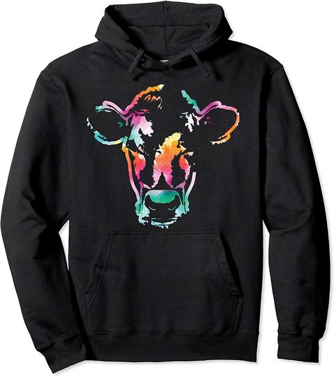 Discover Cow Art Head Watercolor Pullover Hoodie