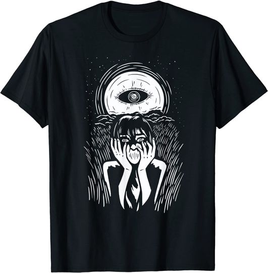 Discover Creepy Eye On The Moon Illustration And A Person Screaming T Shirt