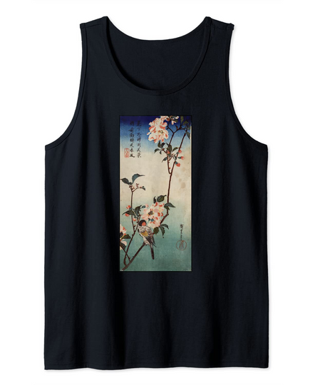 Discover Japanese Art Birds Tree Cherry Blossoms Woodblock Tank Top