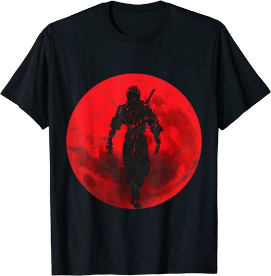 Discover Ninja Figher Red Moon Japan Sword Samurai Warrior T Shirt