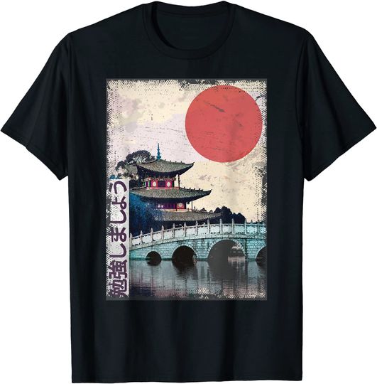 Discover Japanese Temple AnimeWoodblock vintage Art T Shirt
