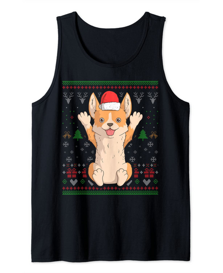 Discover Corgi Dog Santa Claus Ugly Christmas Pattern Holiday X-Mas Tank Top