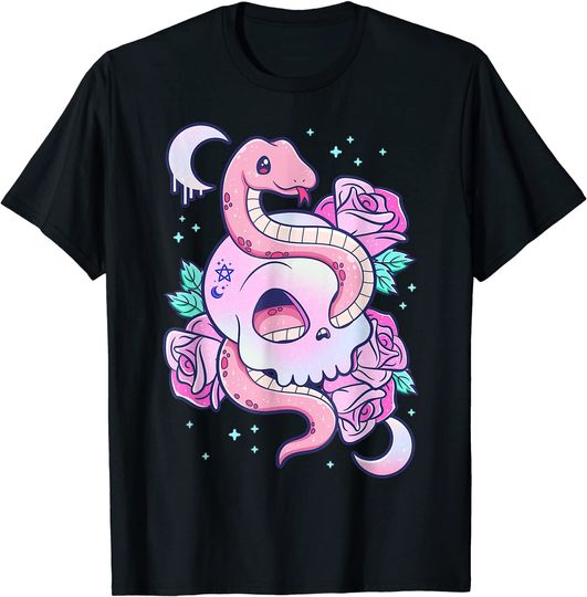 Discover Kawaii Pastel Goth Creepy Skull Serpent Snake Roses T Shirt