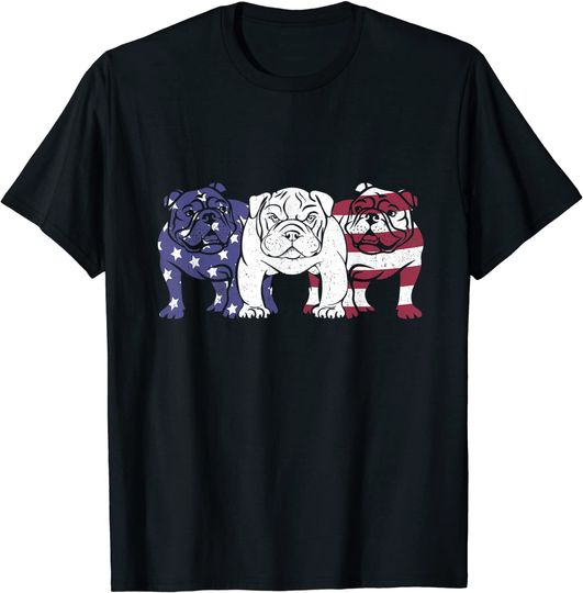 Discover Unique English Bulldog Dog American Flag T Shirt