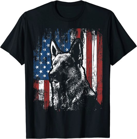 Discover Patriotic German Shepherd American Flag Dog T Shirt