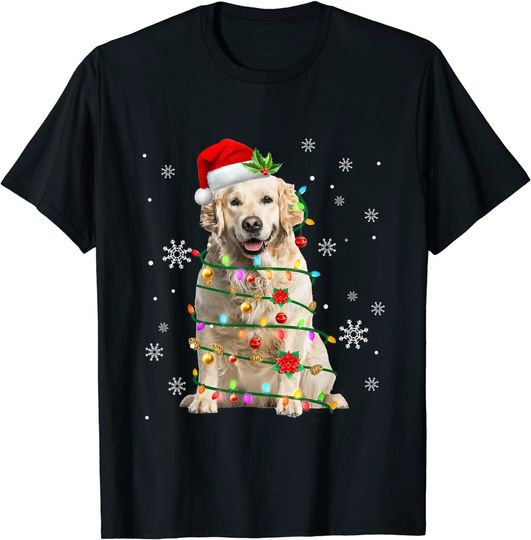 Discover Santa Golden Retriever Christmas Tree Light Pajama X-mas T-Shirt