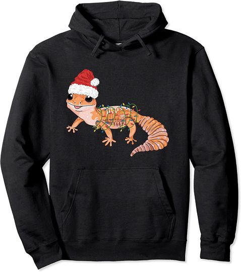 Discover Christmas Lights and Santa Hat Funny Gecko Pullover Hoodie